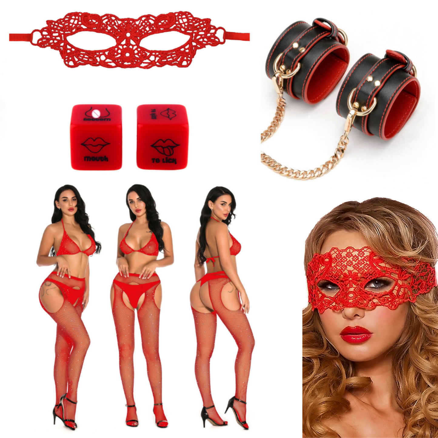 4-Pcs Red Hot Temptation Bondage Kit Set Game Couple Sex