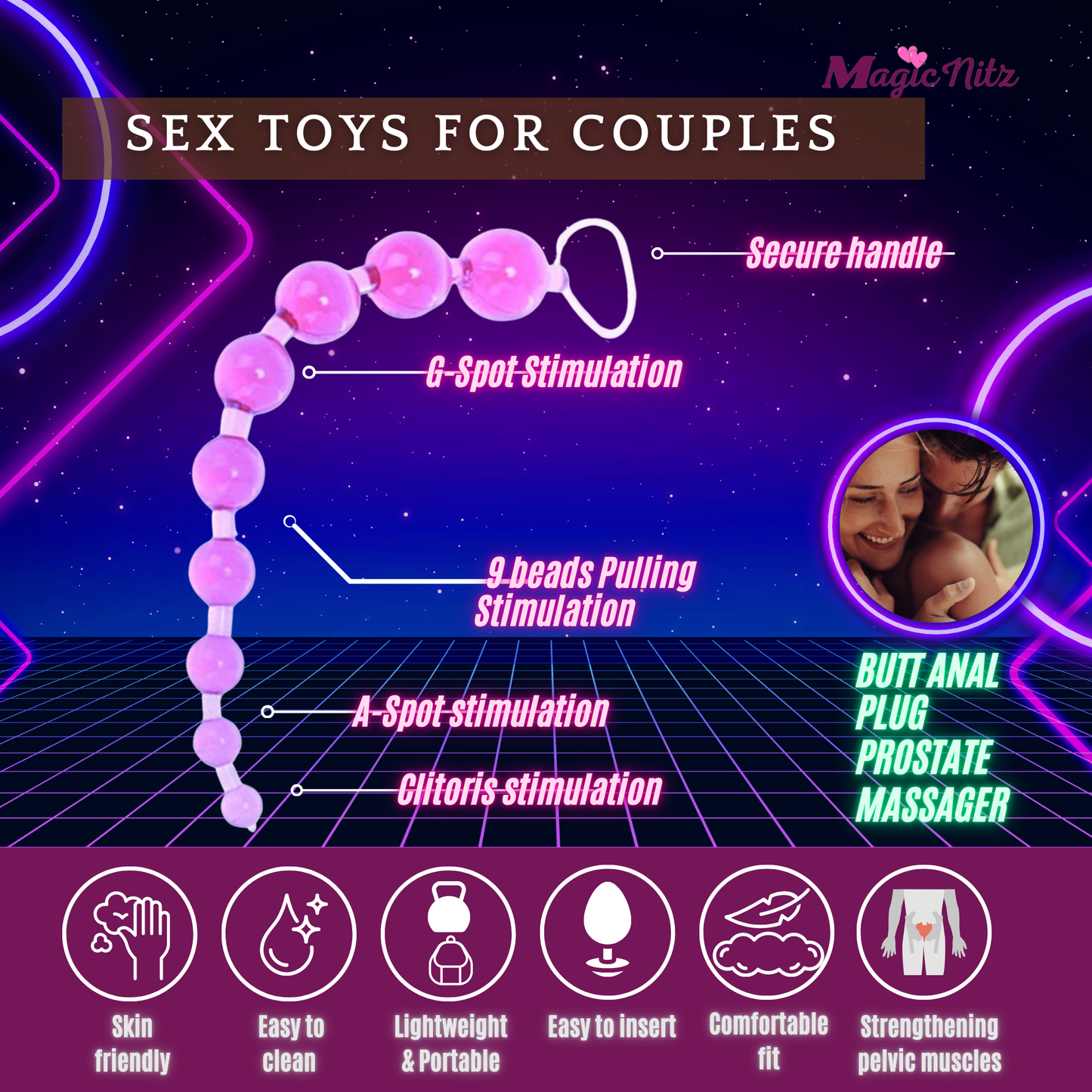 Men’s Pleasure Kit And Beginner’s Anal Bead Finger Butt Plug Couples Play Set