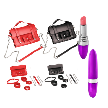 Bondage Transform Set Crossbody Shoulder Bag Detachable Handcuffs Ankle Straps Collar Body Restraint with Lipstick Vibrator