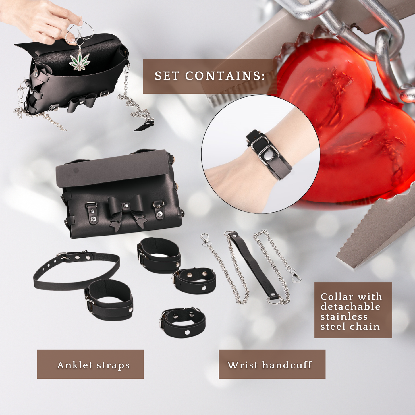 Valentine's Day Intimate Pleasure Bundle-Lipstick Vibrator, Bondaged inspired Cross bag, Mini Pen Key Ring