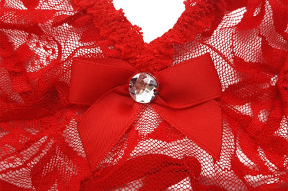 Sheer Red Mesh Split Babydoll Gown With a G-string Set