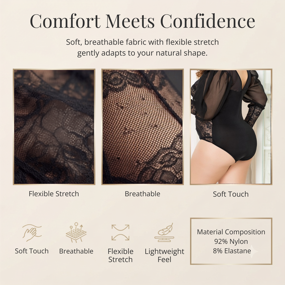 Black Lace Long Sleeve Body PLUS SIZE