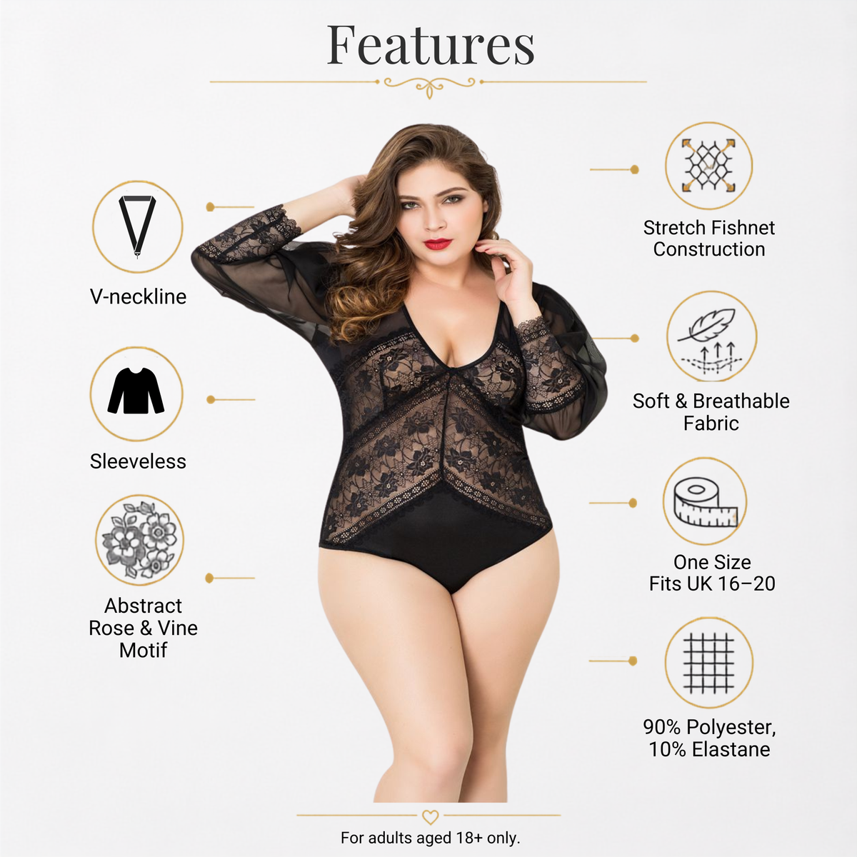 Black Lace Long Sleeve Body PLUS SIZE