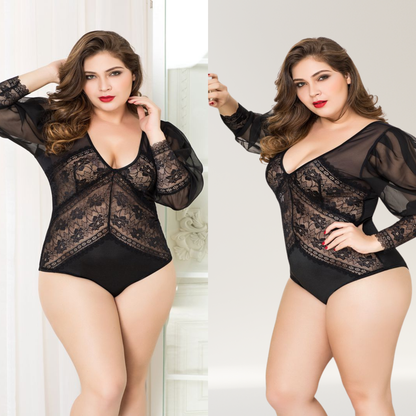 Black Lace Long Sleeve Body PLUS SIZE