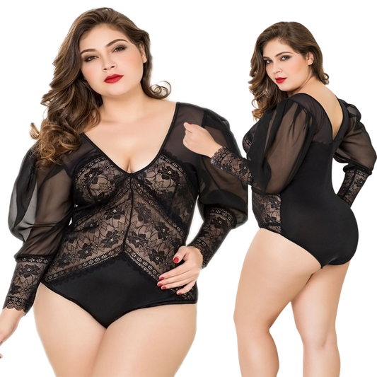 Black Lace Long Sleeve Body PLUS SIZE