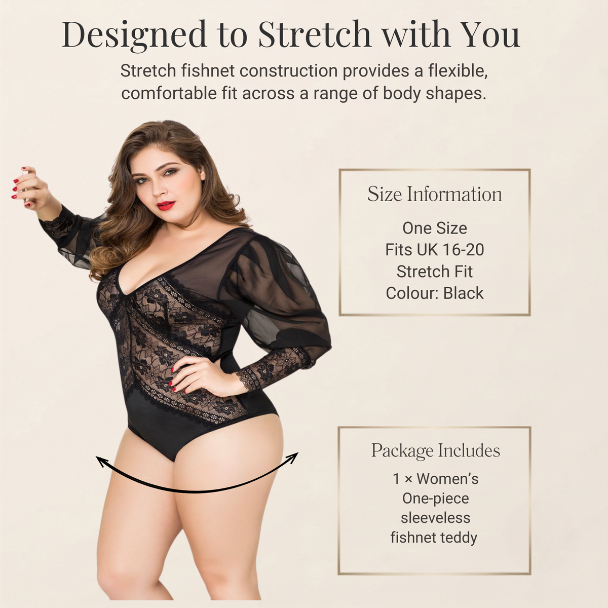 Black Lace Long Sleeve Body PLUS SIZE