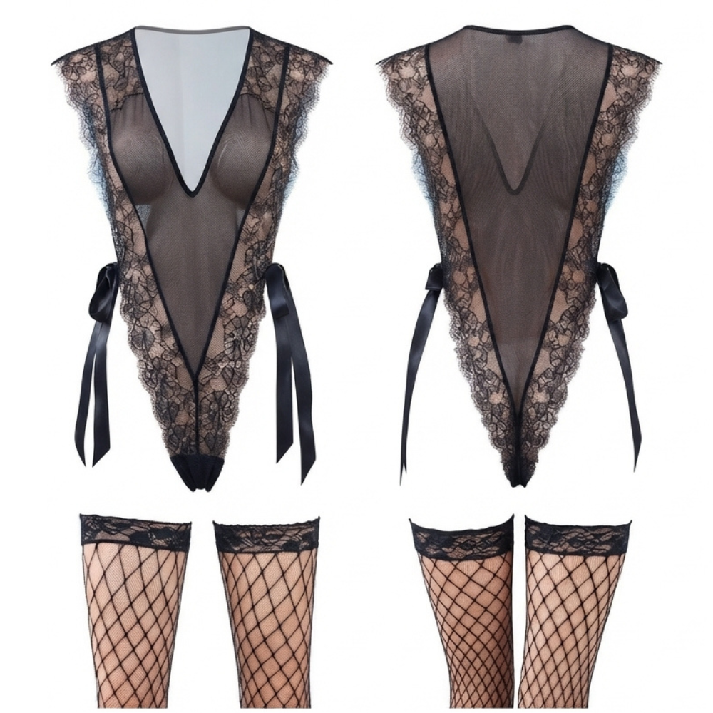 Black Lace Body with Stockings