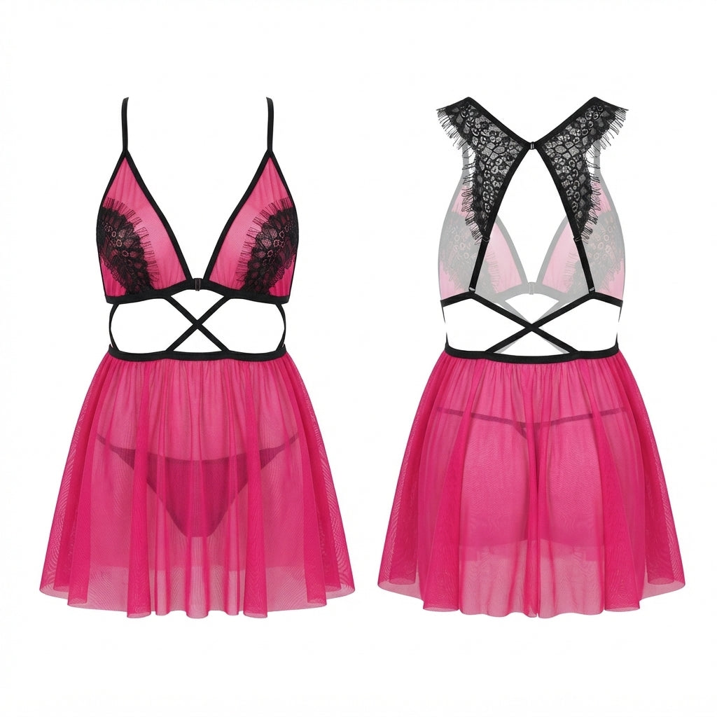 Sexy Open Waist Pink Baby Doll and G-String Set