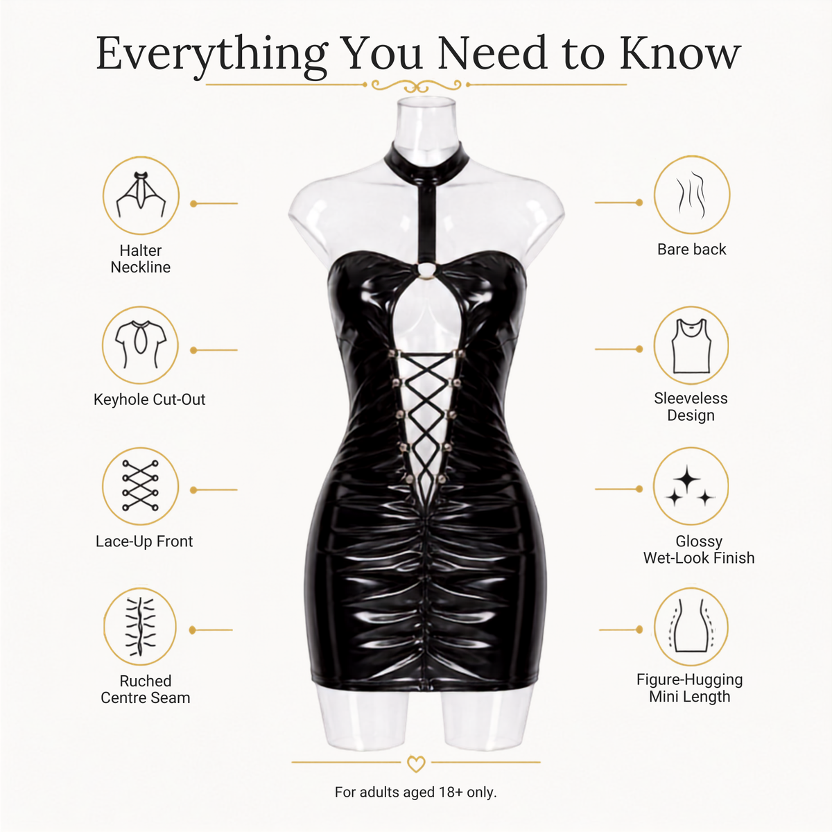 Black Wet-Look Corset Front Dress and a Thong Set