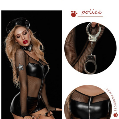 Sexy Wet Look Mesh 4-Piece Police Costume