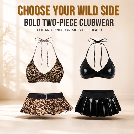 Women Wide Stretch Halter Neck Bra Buckle Elastic Mini Skirt Set 2 Colours