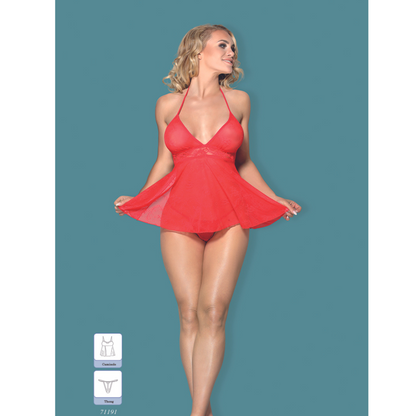 Sexy 2pcs Red Lace & Mesh Baby Doll Lingerie Set