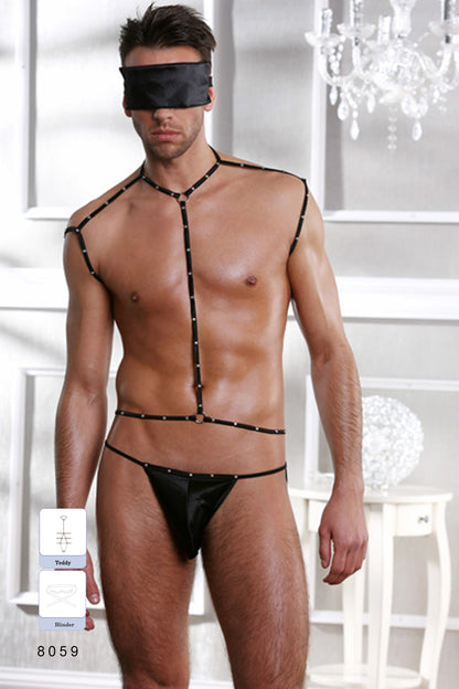Men Black Fantasy Costume Outfit 3pcs Set