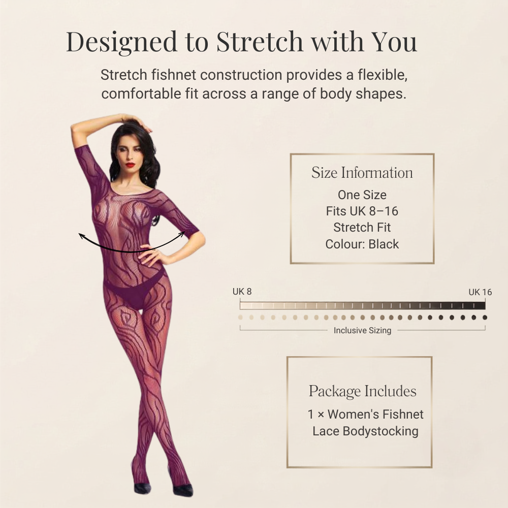 Purple Bodystocking Lace Half Sleeve Full Body Stocking Lingerie UK 8-16 One Size