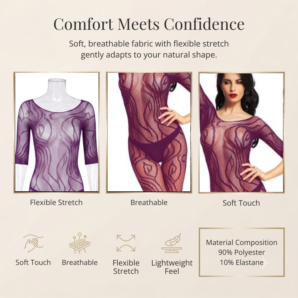 Purple Bodystocking Lace Half Sleeve Full Body Stocking Lingerie UK 8-16 One Size