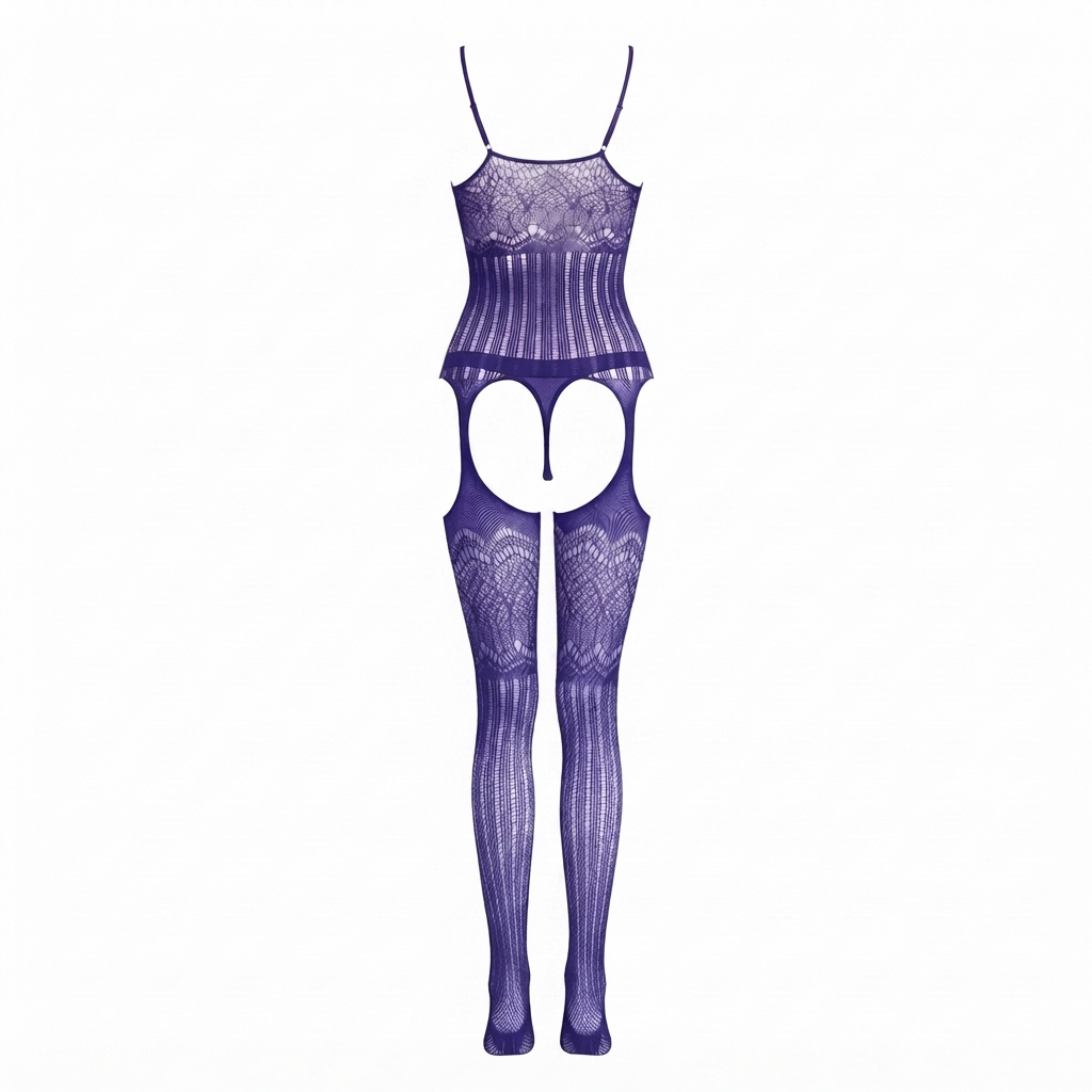 Open Crotch Lace Suspender Bodystocking Lingerie UK 8-16 (Floral Striped)