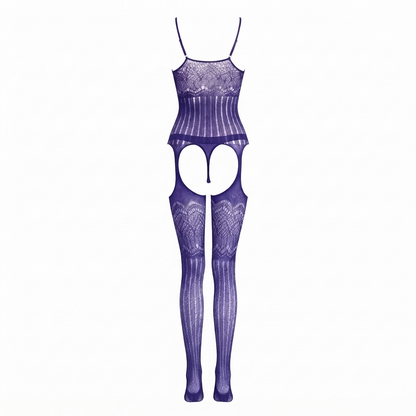 Open Crotch Lace Suspender Bodystocking Lingerie UK 8-16 (Floral Striped)