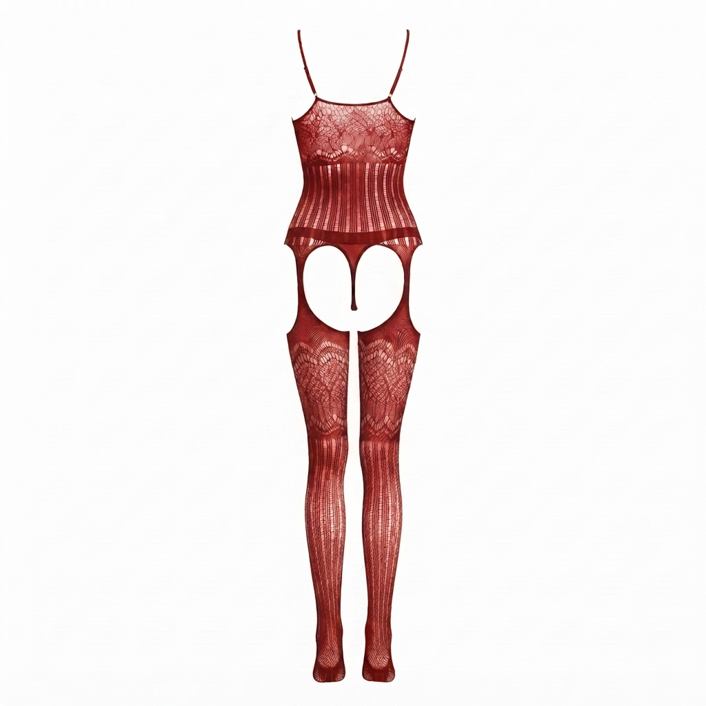 Open Crotch Lace Suspender Bodystocking Lingerie UK 8-16 (Floral Striped)