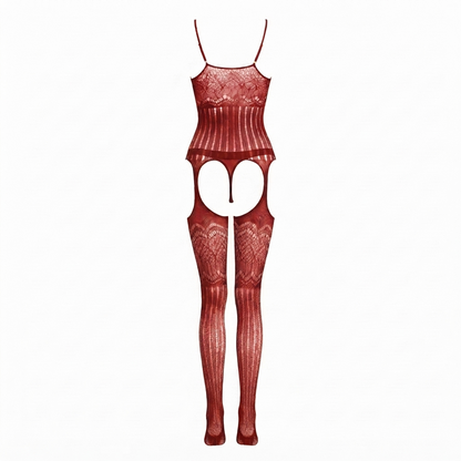 Open Crotch Lace Suspender Bodystocking Lingerie UK 8-16 (Floral Striped)