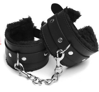 3-Piece Faux Leather Bondage Set – Fur Lined Handcuffs Studded Cat Mask & Spanking Paddle