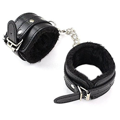3-Piece Faux Leather Bondage Set – Fur Lined Handcuffs Studded Cat Mask & Spanking Paddle