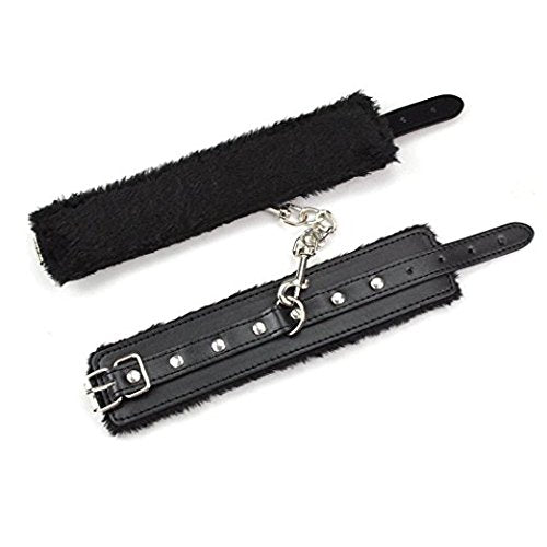 3-Piece Faux Leather Bondage Set – Fur Lined Handcuffs Studded Cat Mask & Spanking Paddle