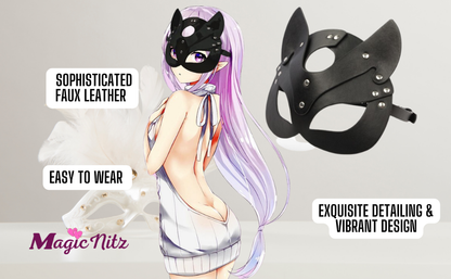 Black Leather Cat Face Mask and Erotic Bondage Nipple Clamps and 5pcs Sex Positions Dices