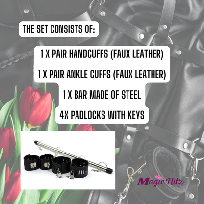 Luxury Restraint Bondage Set With Bar, Ankle Cuffs and Handcuffs