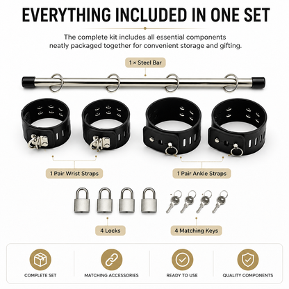 Luxury Restraint Bondage Set With Bar, Ankle Cuffs and Handcuffs