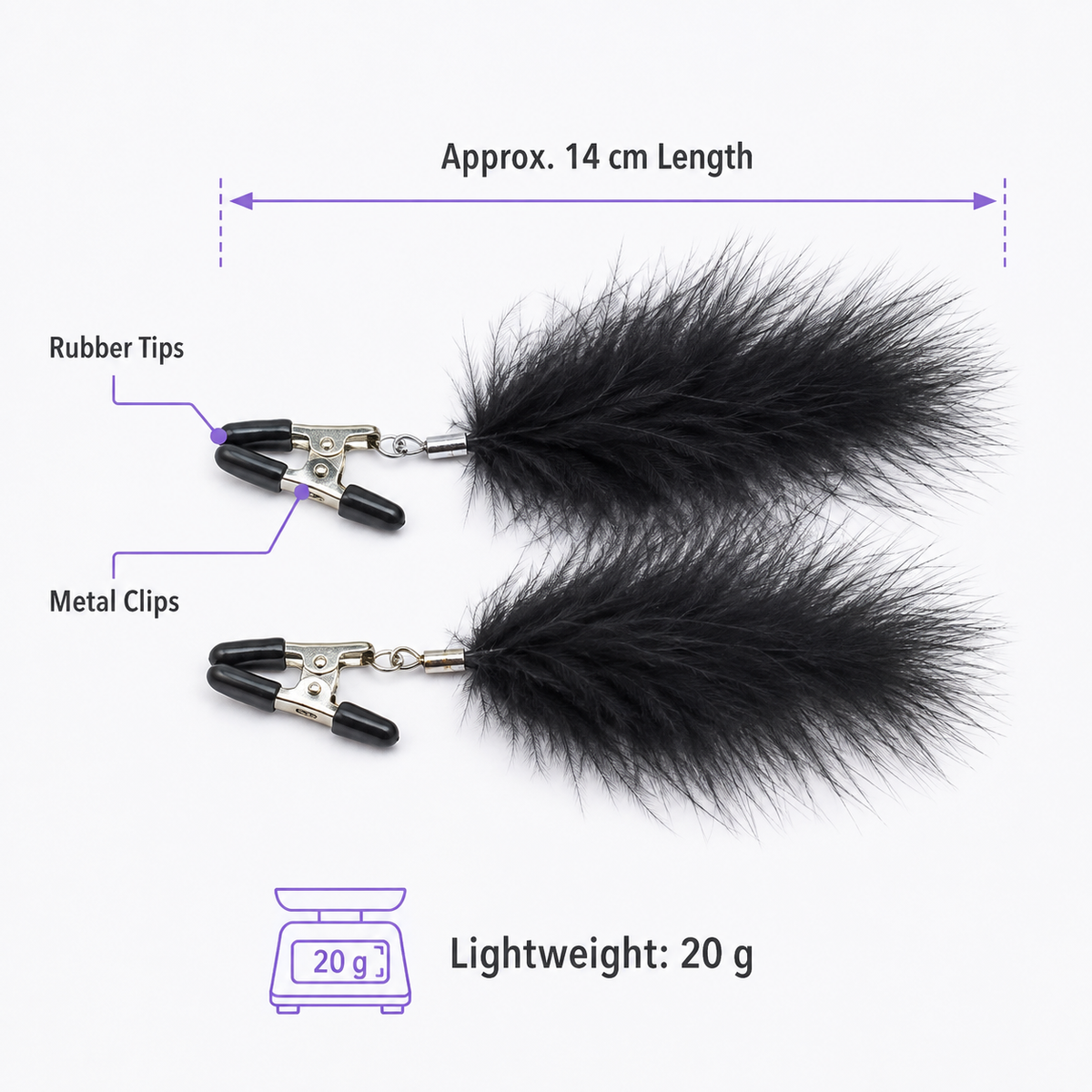Breast Simulation Clothes Pegs with Feather Nipple Clamp Clips