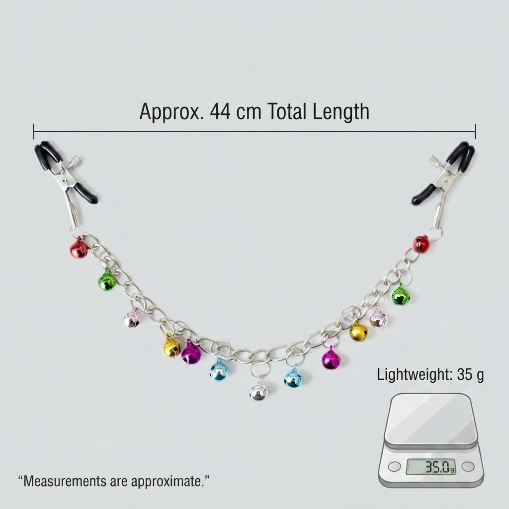 Breast Simulation Clothes Pegs with Small Coloured Bells Chain Sequin Bra-Less Nipple Clamp Clips