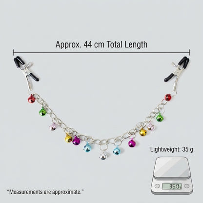 Breast Simulation Clothes Pegs with Small Coloured Bells Chain Sequin Bra-Less Nipple Clamp Clips