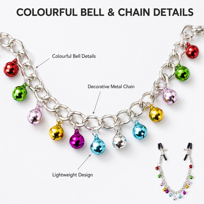 Breast Simulation Clothes Pegs with Small Coloured Bells Chain Sequin Bra-Less Nipple Clamp Clips