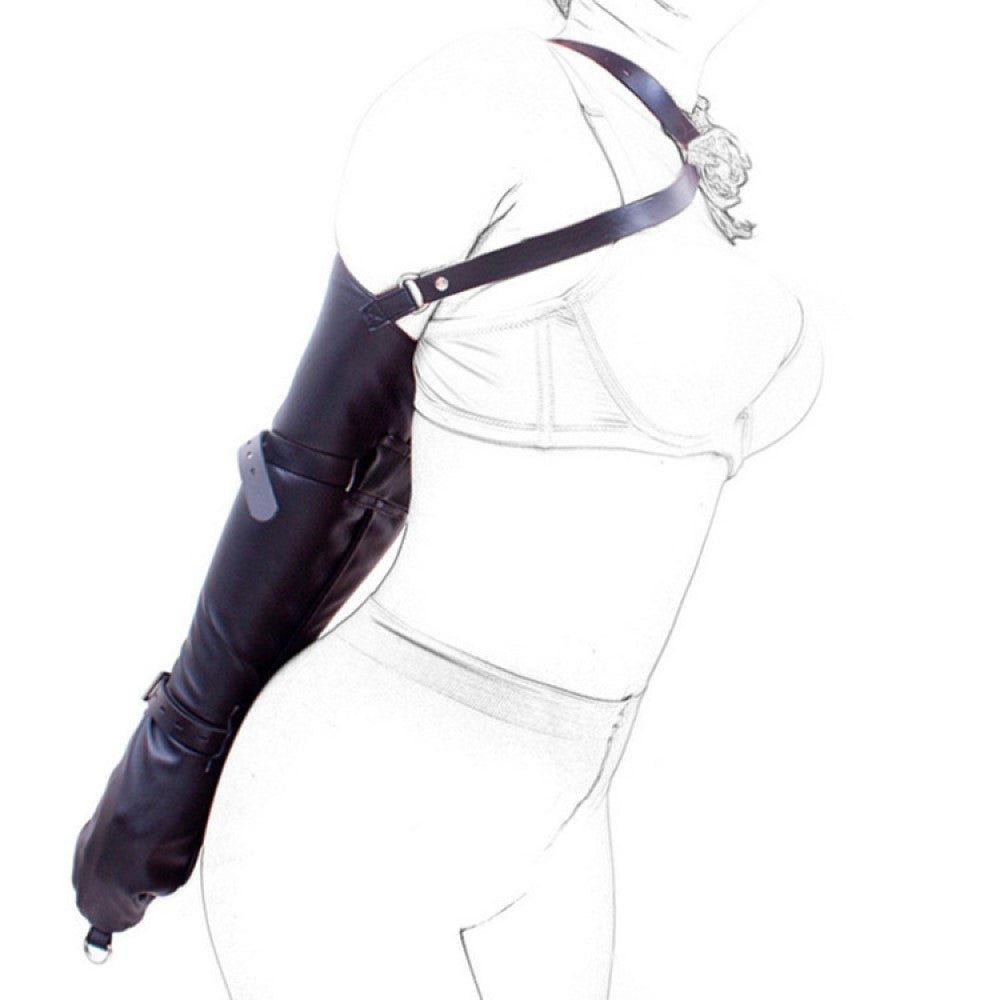 PU Leather Bondage Restraint Straight Arm Binder Lace-up Body Harness Sleeves