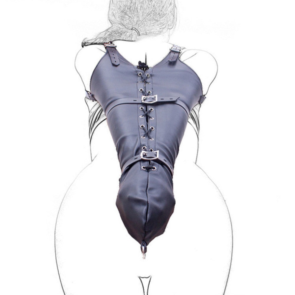 PU Leather Bondage Restraint Straight Arm Binder Lace-up Body Harness Sleeves