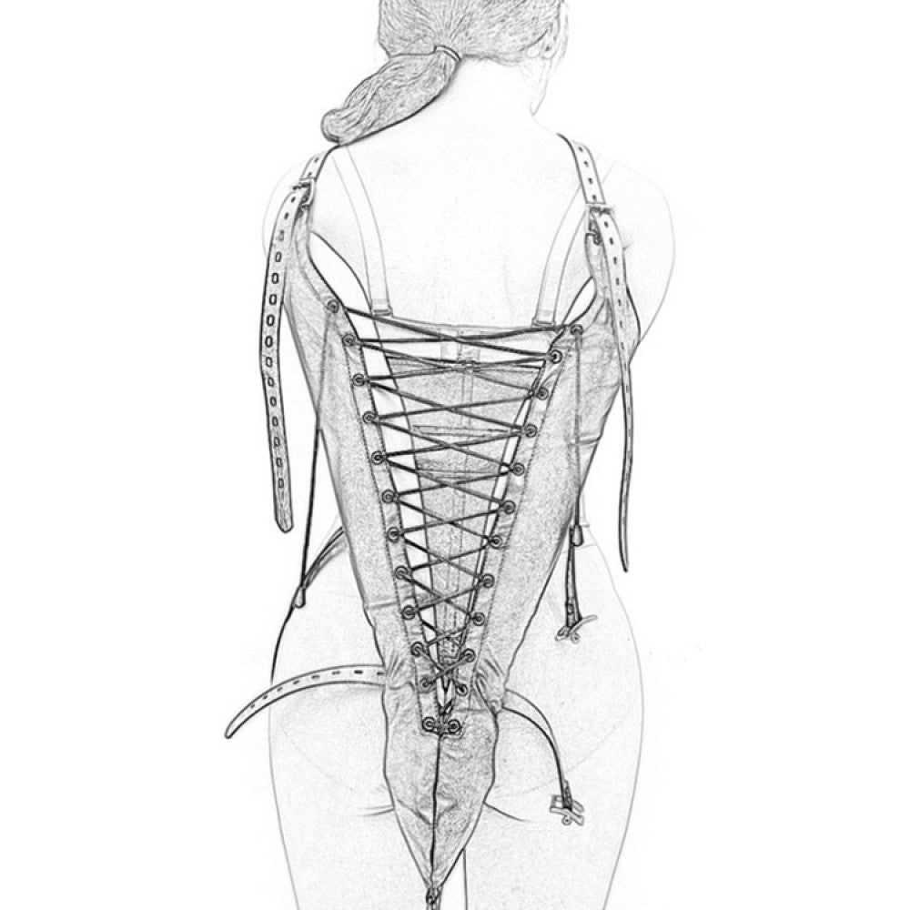 PU Leather Bondage Restraint Straight Arm Binder Lace-up Body Harness Sleeves