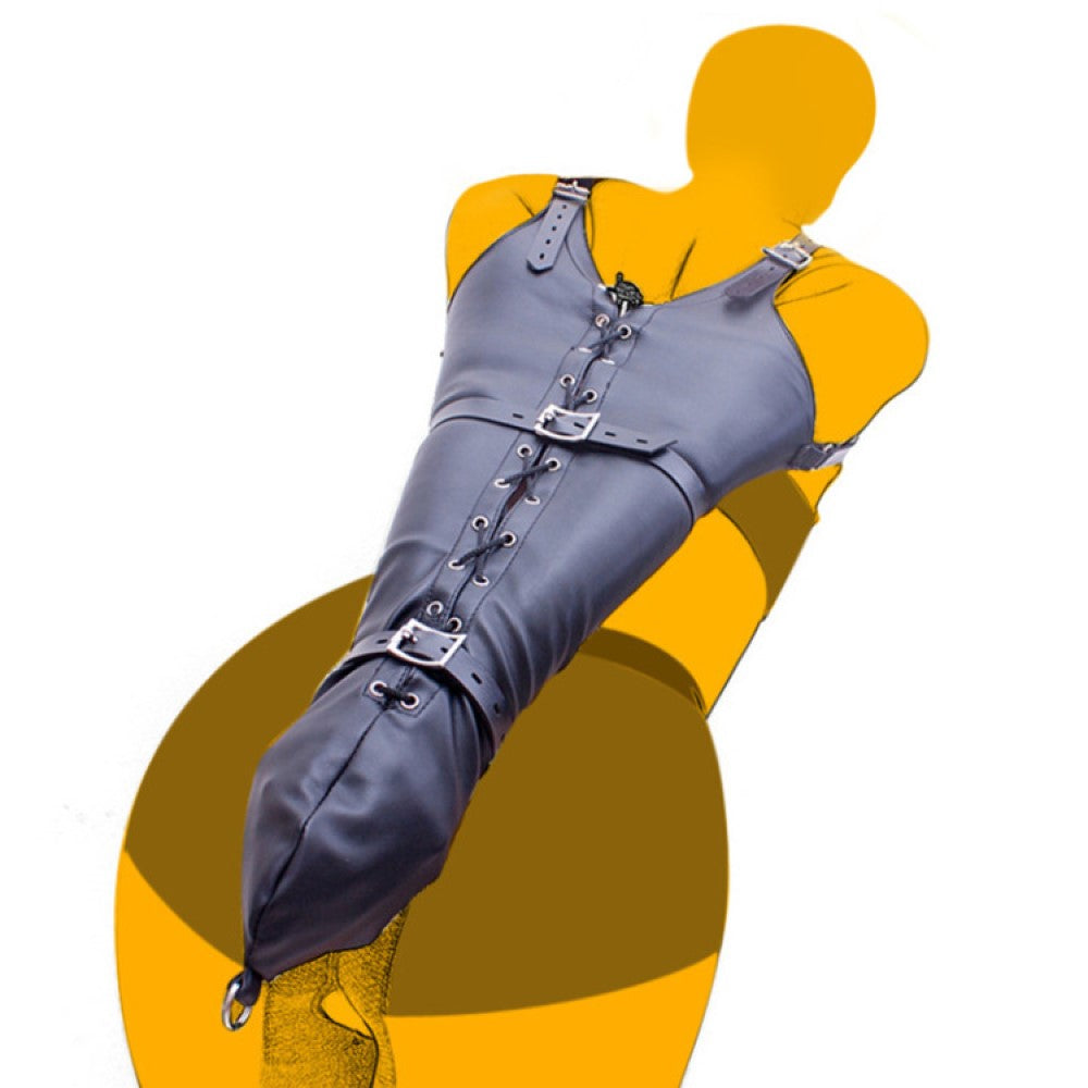 PU Leather Bondage Restraint Straight Arm Binder Lace-up Body Harness Sleeves