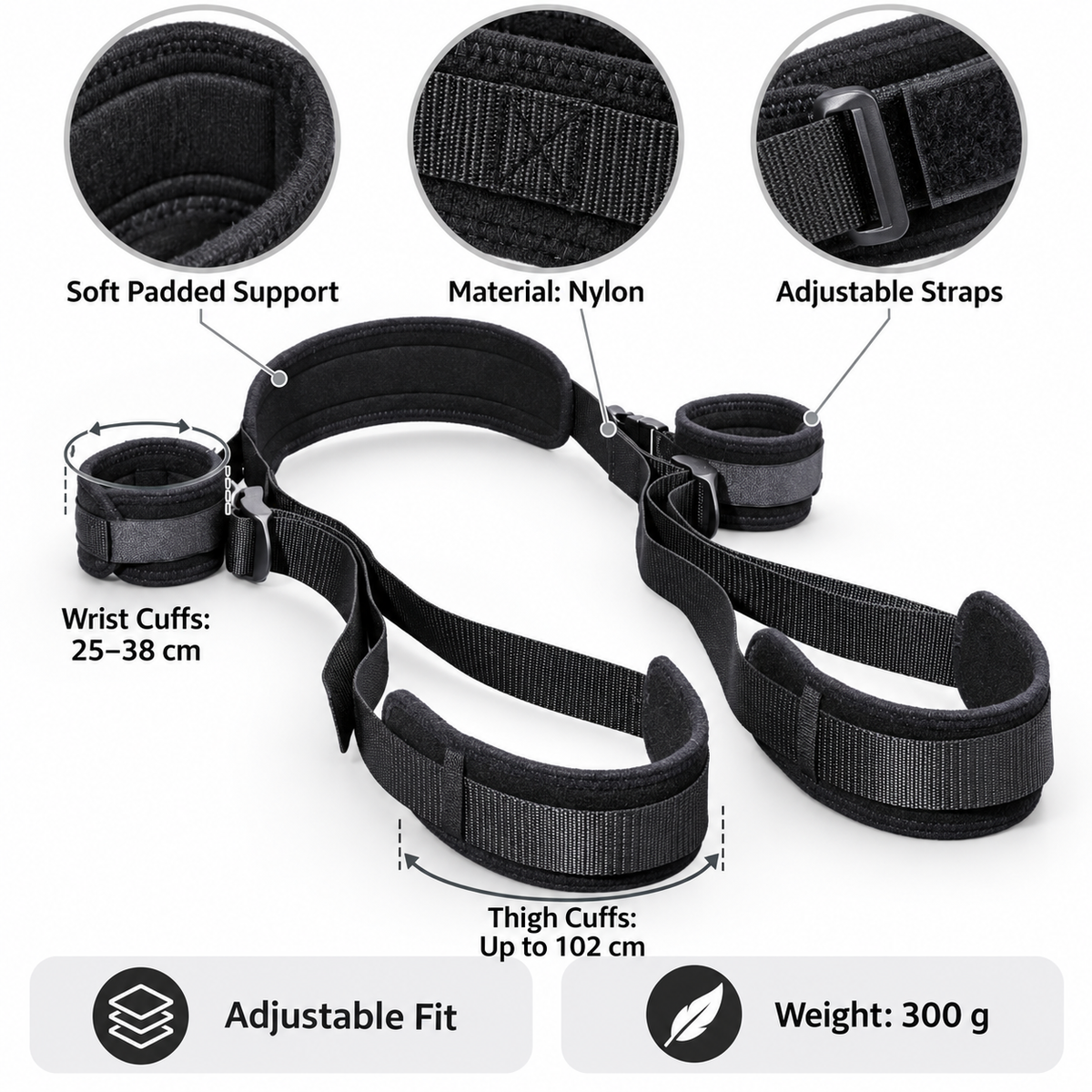 Erotic Sex Toys Nylon BDSM Open Leg Bondage Harness With Handcuffs Wrist to Thigh Restraints