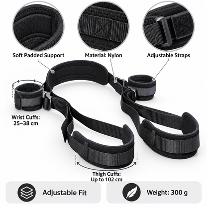 Erotic Sex Toys Nylon BDSM Open Leg Bondage Harness With Handcuffs Wrist to Thigh Restraints