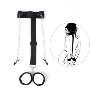 All In One Bondage Harness With Handcuffs Restraints Silicone Ball Gag Nipple Clamp