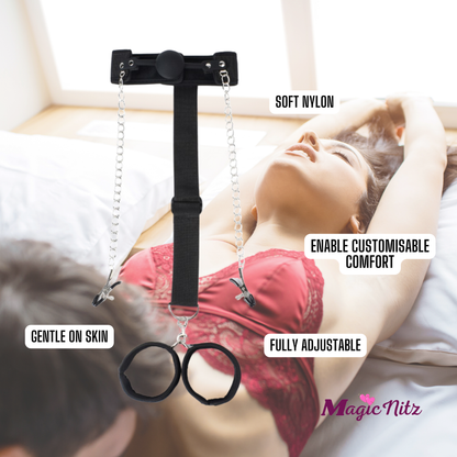 All In One Bondage Harness With Handcuffs Restraints Silicone Ball Gag Nipple Clamp