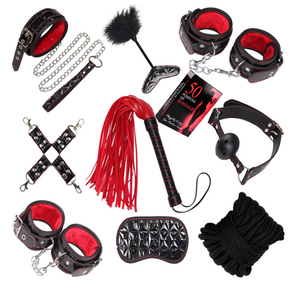 Adult Leather Handcuffs Whip Rope Flirting Bundled Sexual Toys 10pcs Set For Couples