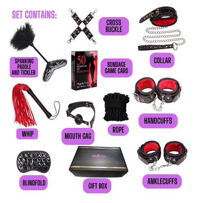 Adult Leather Handcuffs Whip Rope Flirting Bundled Sexual Toys 10pcs Set For Couples