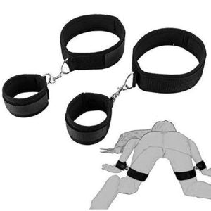 Erotic Sex Game Nylon BDSM Bondage Harness With Handcuffs Wrist to Thigh Restraints