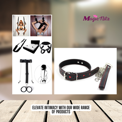 PU Leather Erotic Fantasy Heart-shaped Bondage Neck Choker Collar With Chain Lead Leash Restraint