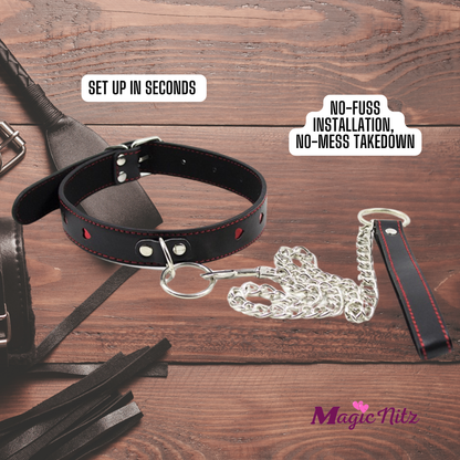 PU Leather Erotic Fantasy Heart-shaped Bondage Neck Choker Collar With Chain Lead Leash Restraint