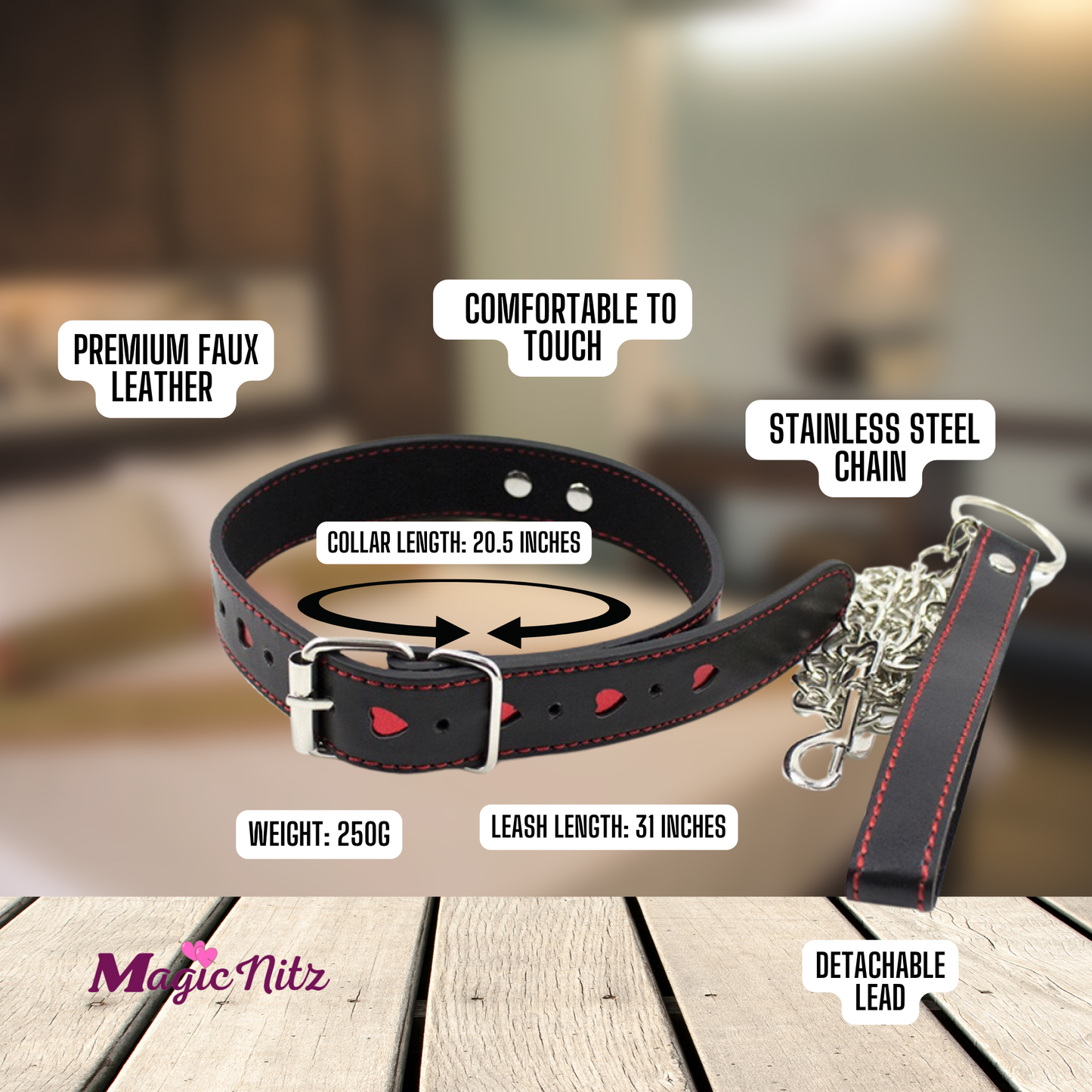PU Leather Erotic Fantasy Heart-shaped Bondage Neck Choker Collar With Chain Lead Leash Restraint