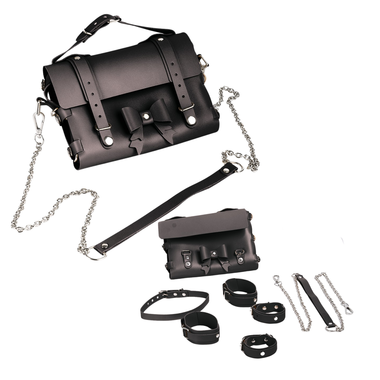 Bondage Transform Set Crossbody Shoulder Bag Detachable Handcuffs Ankle Straps Collar Body Restraint