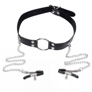 Erotic Bondage Open Mouth Gag With Nipple Clamps For Adult Sex Games Restraints