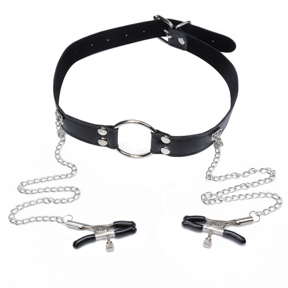 Erotic Bondage Open Mouth Gag With Nipple Clamps For Adult Sex Games Restraints